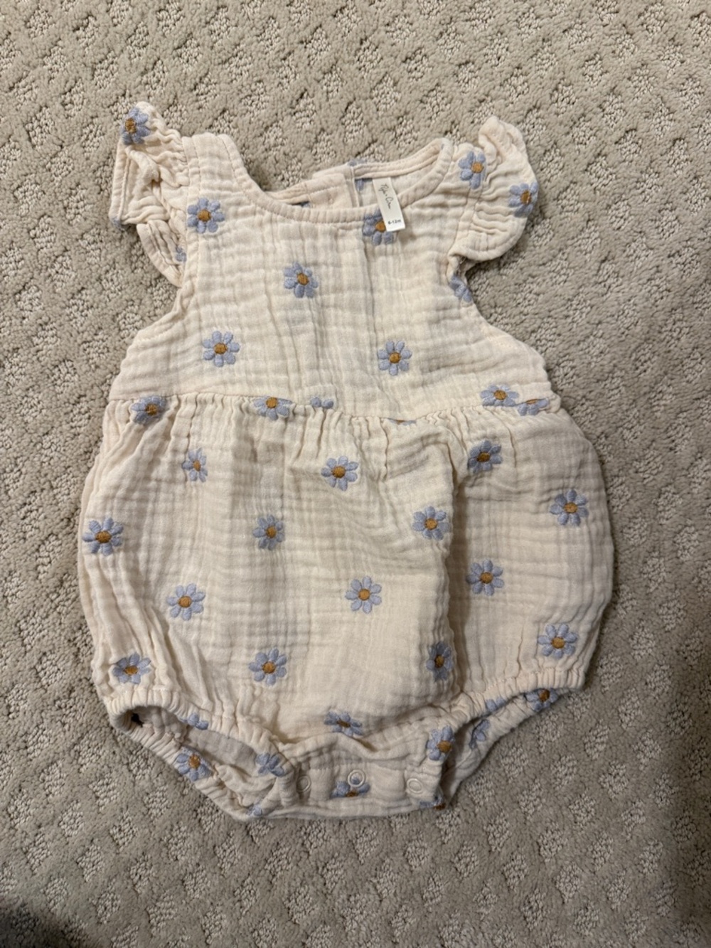Rylee + Cru Cream Romper with Blue Daisy Embroidery
